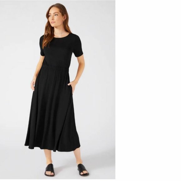 Karen Kane Black Cinched Waist & Swingy Midi Skirt Artisan Dress Size Small NWT - Picture 2 of 13